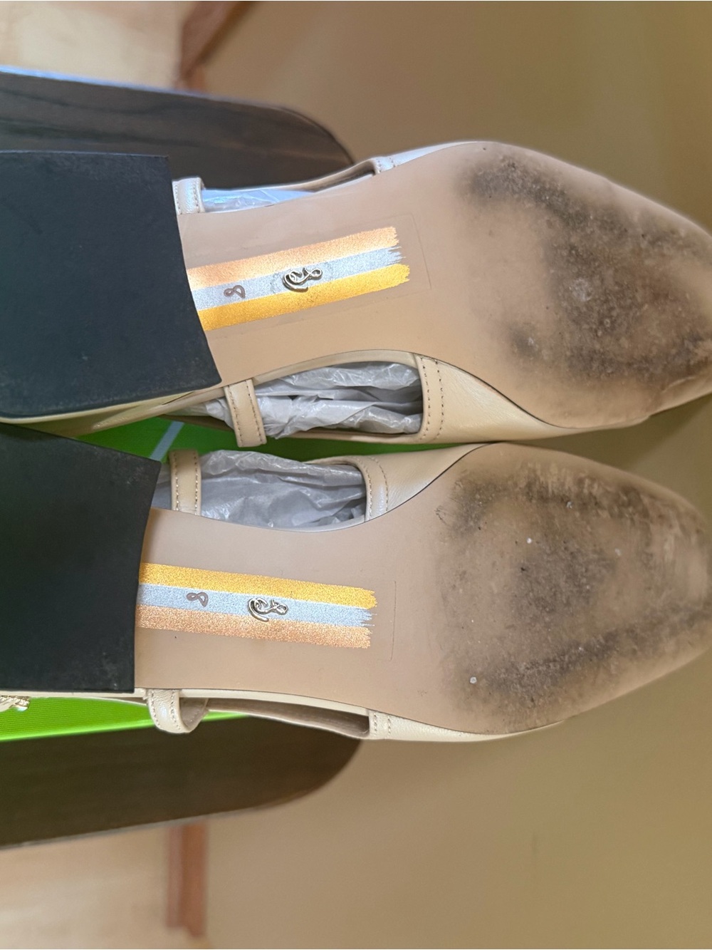 Sam Edelman Two-Tone Square Toe Slingback Flats in Black and Beige - Picture 4 of 5